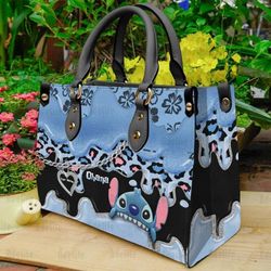 Personalized Ohana Stitch Leather Handbag, Stitch Lilo Woman Bags Purses, Disney Lovers Handbag