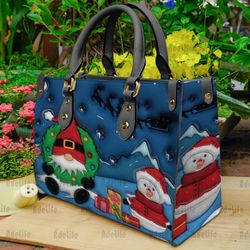 Santa Claus   Snowman 3D Leather Handbag, Merry Christmas Woman Bags Purses, Christmas Handbag