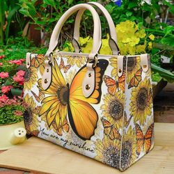 Butterfly Sunflower Leather Bag, Women Leather Handbag, Crossbody Bag