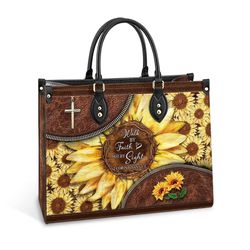 Faith With Sunflower Leather Bag, Women Faith With Sunflower Leather Handbag, Crossbody Bag