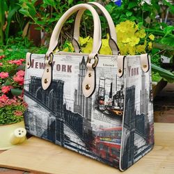New York City Art Leather HandBag, City Handbag, Country Leather Bag