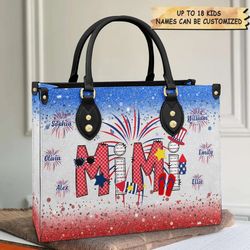 Personalized 4th Of July Leather Bag, Mama handbag, Gift For Grandma