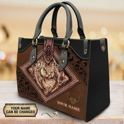 Personalized Owl Leather Handbag, Tote Bag, Leather Tote For Women Leather handBag