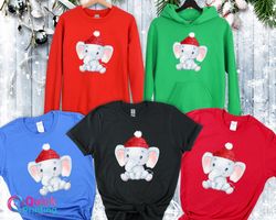 elephant christmas t-shirt, adorable elephant santa hat sweatshirt, elephant reindeer shirt, christmas lights shirt, fun