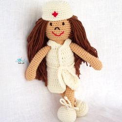 nurse doll crochet pattern, digital file pdf, digital pattern pdf, crochet pattern