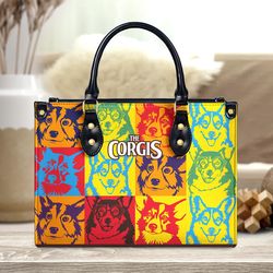 The Corgi Colorful Handbag, Personalized Corgi Leather Handbag, Dog Handbag