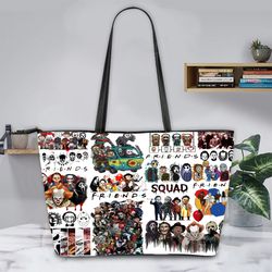 Horror Character Leather Tote Bag, Horror F-r-i-e-n-d-s bag, Halloween Leather Tote Bag
