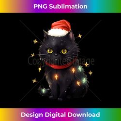 Cute Christmas Black Cat In Santa Hat Wrapped In Tree Lights Tank Top - Artisanal Sublimation PNG File - Rapidly Innovate Your Artistic Vision