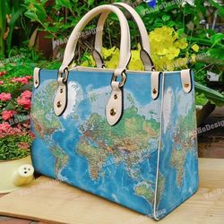 Globe World Map Leather Bag, Purse Tote Bag Handbag For Women, Crossbody Bag