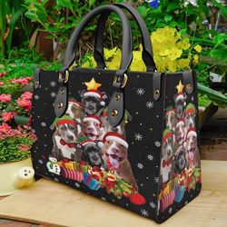Pitbull Christmas Tree Leather Handbag, Holiday dog handbag, Seasonal dog handbag