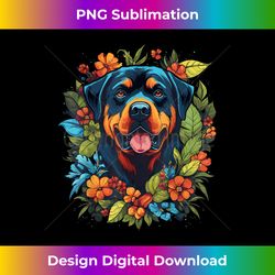 Rottweiler Dog with Flowers - Contemporary PNG Sublimation Design - Reimagine Your Sublimation Pieces