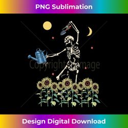 Skeleton Watering Gardening Sunflower Field Gardeners Plants - Crafted Sublimation Digital Download - Lively and Captivating Visuals