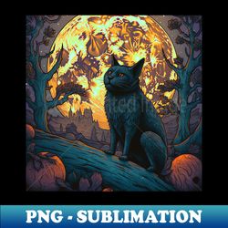 Black cat and moon - Retro PNG Sublimation Digital Download - Spice Up Your Sublimation Projects
