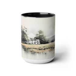 country scenery tea cup vintage landscape coffee mug rustic countryside ceramic