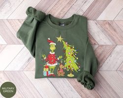 grinch christmas tree sweatshirt, grinch max tree shirt, whimsical grinch tree, christmas sweatshirt, grinchmas, whovill