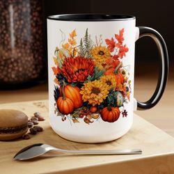 Fall Floral Pumpkin Mug Fall Inspired Cup Pumpkin Patterned Mug Large Pumpkin M
