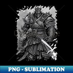 Armored Samurai warrior with katanas heavy armor Japanese culture inspired manga black and white ink drawing - Premium PNG Sublimation File - Bring Your Designs to Life
