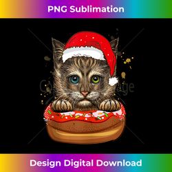 cat in red christmas hat with donut. cat and donut xmas tank top - sublimation-optimized png file - infuse everyday with a celebratory spirit