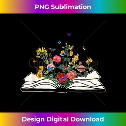 Flowers growing from a book Open Book with Flying butterfly - Eco-Friendly Sublimation PNG Download - Elevate Your Style with Intricate Details