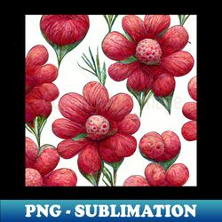 Puffy red and pink 3D flowers in a pattern with green stems on a white background - Professional Sublimation Digital Download - Unlock Vibrant Sublimation Designs