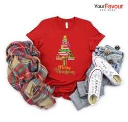 Christmas Book Tree Shirt,Book Lover,Christmas Lights Shirt,Book Nerd,Christmas Gift Teacher,Vintage Christmas,Gift For