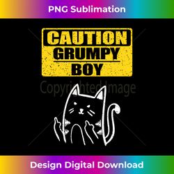 Funny Caution Grumpy Boy Sarcastic Cat Lover Family Matching Long Sleeve - Futuristic PNG Sublimation File - Customize with Flair