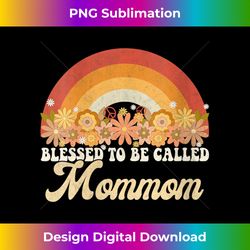 Womens Retro Mothers Day Blessed To Be Called Mommom Groovy Rainbow V-Neck - Eco-Friendly Sublimation PNG Download - Pioneer New Aesthetic Frontiers
