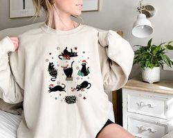 Christmas Black Cat Sweatshirt, Black Cat Christmas Shirt, Kitten Christmas Shirt, Cat Lover Gift, Cat Mom Sweater,Xmas