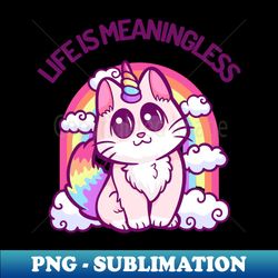 Life Is Meaningless Whimsical Nihilism Hilarious Cat with a Rainbow Twist - Instant PNG Sublimation Download - Vibrant and Eye-Catching Typography