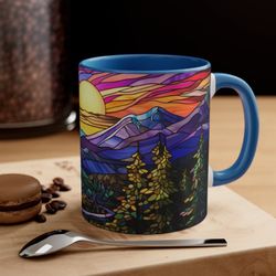 Stained Glass Mountan Mug Nature Inspired Coffee Mug Outdoor Design Drinkware M