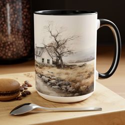 vintage landscape coffee mug country scenery tea cup rustic countryside ceramic