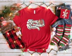 Vintage Merry Christmas Shirt, Christmas Tree T-Shirt, Vintage T-Shirt, 70s Style Merry Christmas Shirt, Womens Graphic