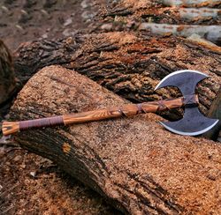 handmade carbon steel double headed axe with leather sheath. viking axe, gift for her, battle axe, christmas gift