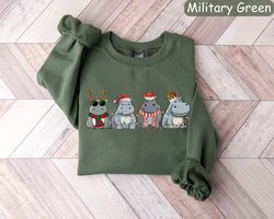 Hippopotamus Christmas Sweatshirt, Retro Hippo Christmas Shirt, Holiday Sweaters, Christmas Gift, Christmas Crewneck, Wo