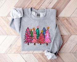 Pink Tree Christmas Sweater, Christmas Sweater, Christmas Crewneck, Christmas Tree Sweatshirt, Holiday Sweaters for Wome