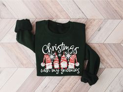 Christmas With My Gnomies Sweatshirt, Merry Christmas Sweatshirt, Buffalo Plaid Gnomes, Cute Gnomes Sweatshirt, Christma