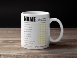 customisable ceramic football fan mug gift, personalised 11 fluid ounce tea cup for soccer player, birthday present idea