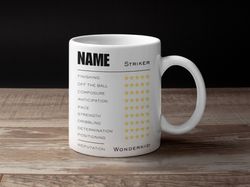 customisable ceramic football fan mug gift, personalised 11 fluid ounce tea cup for soccer striker, birthday present ide