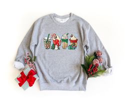 Christmas Hot Chocolate Shirt, Christmas Coffee Shirt,Peppermint Iced Latte Snowmen Sweets Snow Warm Cozy Winter Shirt,C