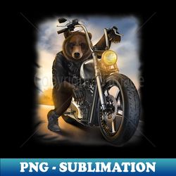 Grizzly Bear Riding Chopper Motorcycle - Premium PNG Sublimation File - Revolutionize Your Designs
