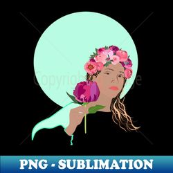 Girl in flower crown on mint background - Unique Sublimation PNG Download - Vibrant and Eye-Catching Typography
