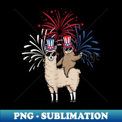 sloth riding llama 4th of july american flag hat fireworks - exclusive png sublimation download - unleash your inner rebellion