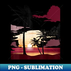 Beautiful Deep Red Sunset with Silhouetted Palm Trees - Elegant Sublimation PNG Download - Perfect for Sublimation Mastery