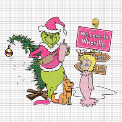 Welcome To Whoville Grinch Png, Pink Grinch Png, Pink Christmas Png, Pink Grinchmas Png