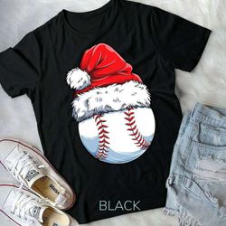 Christmas Baseball Ball Santa Hat T-Shirt for Boys - Funny Sport Xmas Unisex Tee