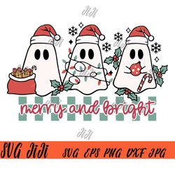 Merry and Bright Ghost SVG, Christmas Lights SVG, Christmas Ghost SVG