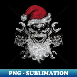 Christmas Biker Motorcycle Holiday Santa Skull Distressed - PNG Transparent Digital Download File for Sublimation - Spice Up Your Sublimation Projects