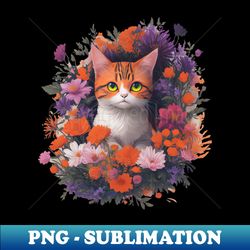 Drawing Cat Green Eye Flowers - Stylish Sublimation Digital Download - Transform Your Sublimation Creations