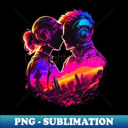 Embrace the Future with Cyberpunk Couples in Love Art - Vintage Sublimation PNG Download - Unleash Your Inner Rebellion
