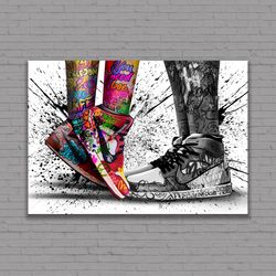 Air Jordan Shoes Poster, Nike Shoe Picture, Love Canvas Art, Urban Grafitti Painting, Colorful Sneakers Print, Grafitti